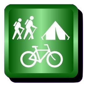 Hiker Biker Camp Symbol burned