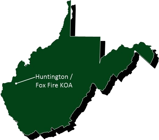 Huntington Fox Fire KOA on the map green burned